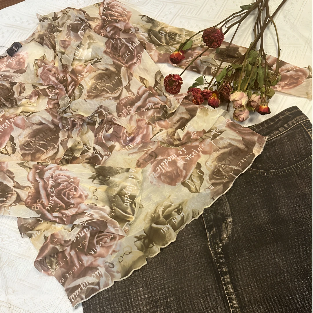 日系千禧辣妹打底上衣气质时尚百搭女士夏季复古中式印花y2k少女