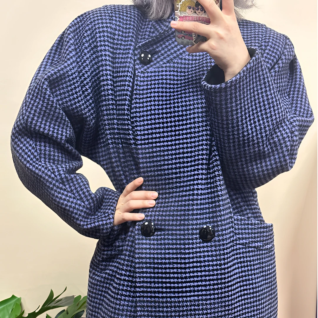 外套西装蓝色时尚休闲格子千鸟格格纹外套西装蓝色时尚休闲格子