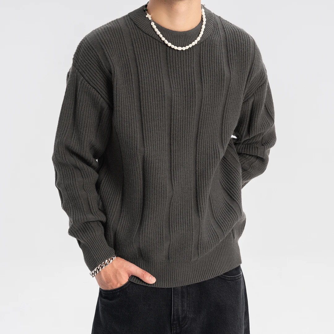 男士毛衣秋冬款2024新款百搭休闲宽松圆领套头针织厚款长袖打底衫