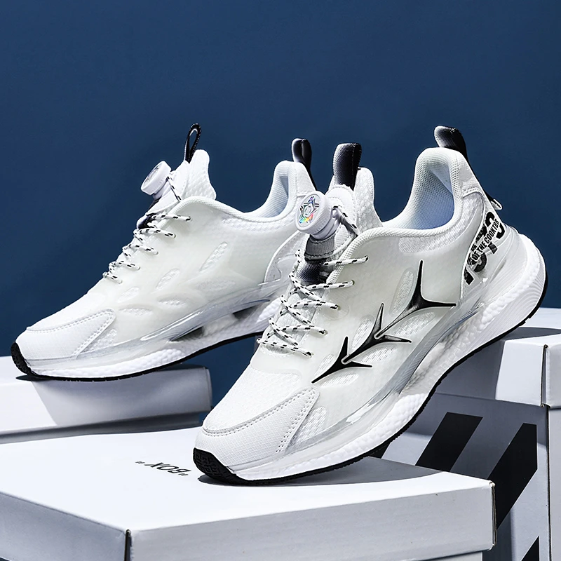 秋季新款男鞋防滑旋钮扣休闲跑步鞋青少年潮流带夜光网面运动鞋男