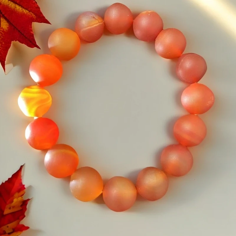 磨砂红玛瑙手串天然老料意境缠丝12MM17颗玉石手链-多样性发一条