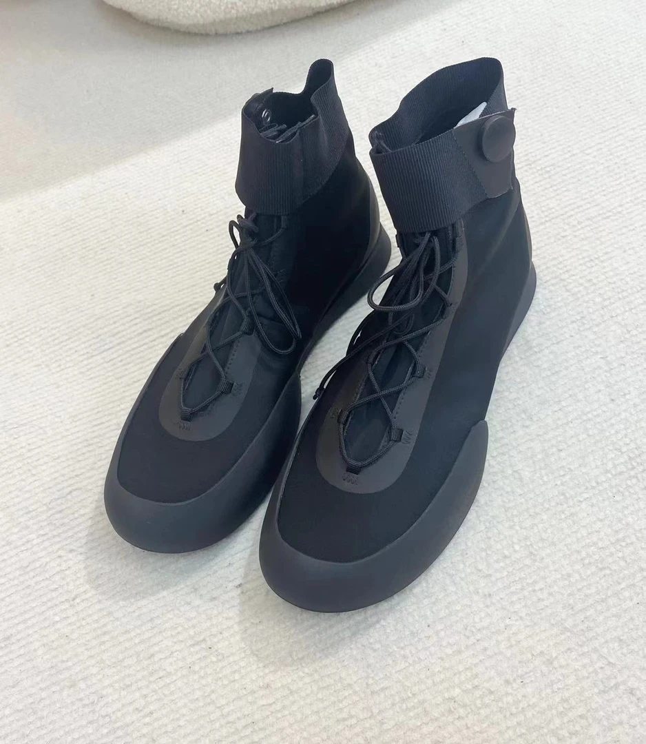 高帮靴弹力休闲厚底松紧舒适黑武士长筒靴