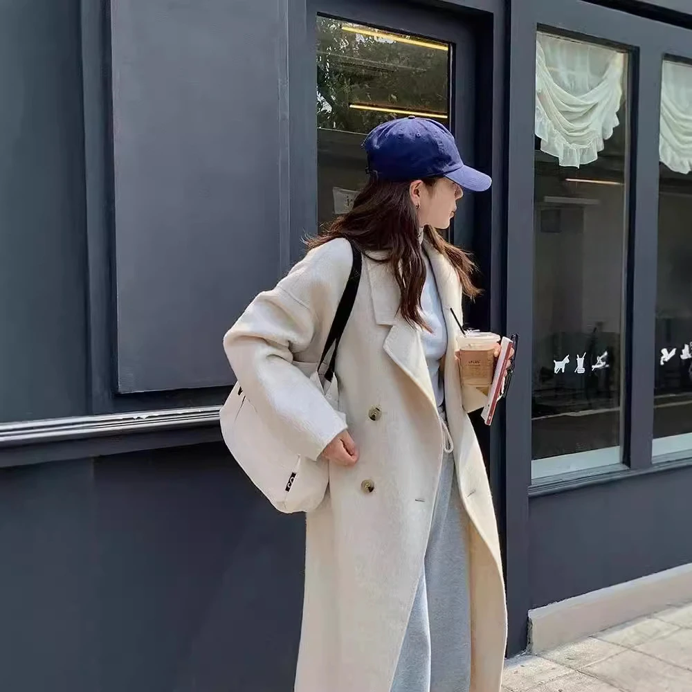 WT4030 秋冬战衣！韩版中长款双面呢子大衣外套女 98