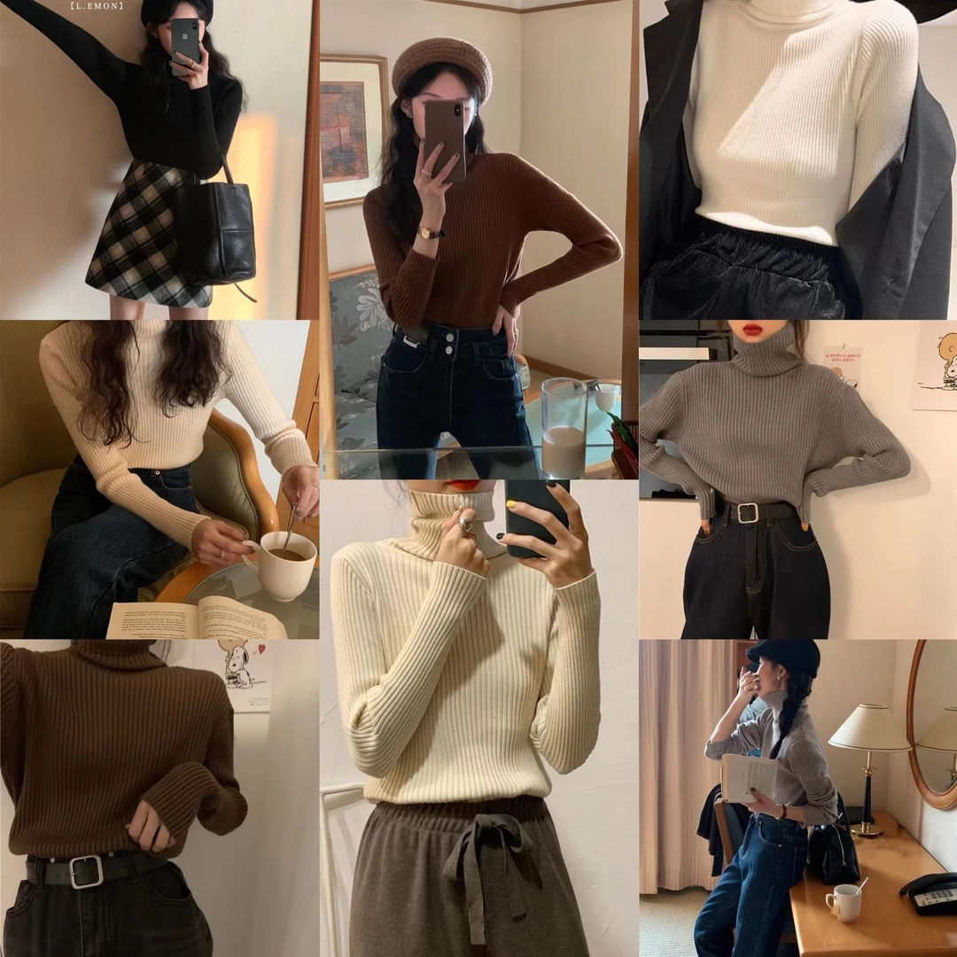 ZZS4345 冬款显瘦厚实2条毛高领保暖内搭打底毛衣女 56