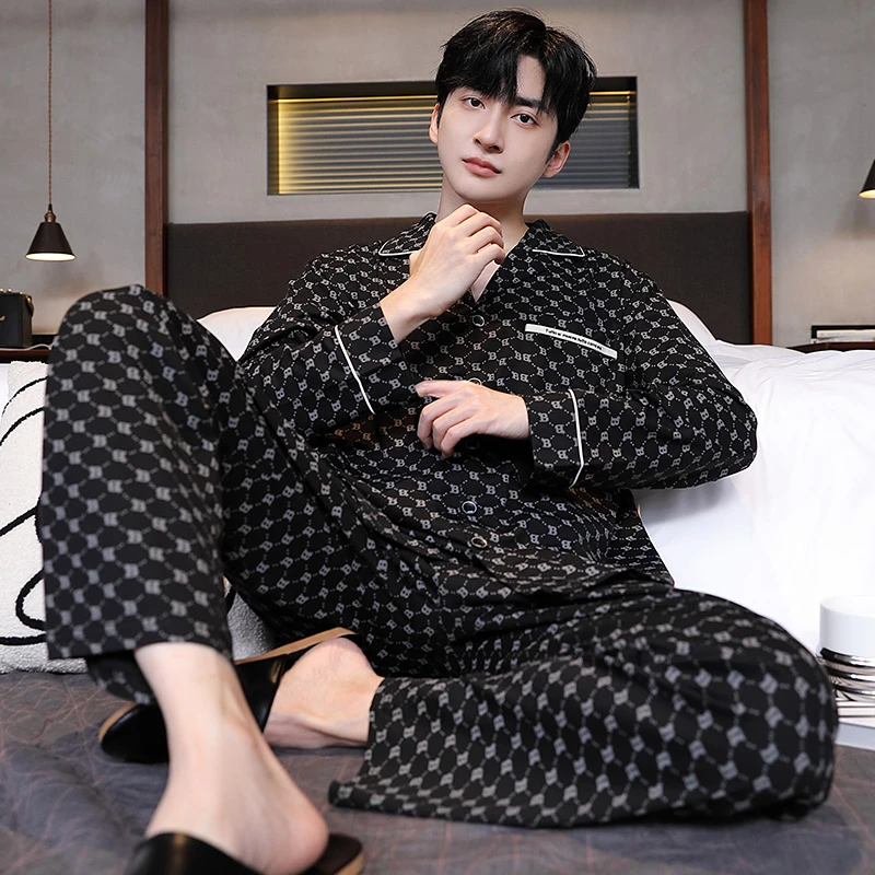 男士睡衣秋冬莱卡棉长袖春秋款高级感时尚家居服秋季男可外穿套装
