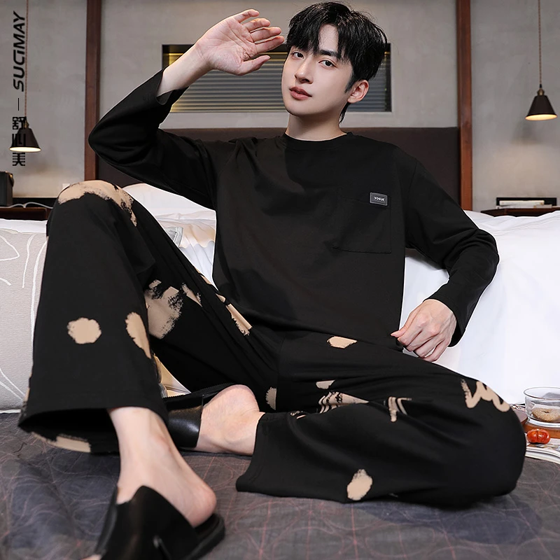 睡衣男士秋季莱卡棉长袖春秋款秋冬青少年男生可外穿家居服套装