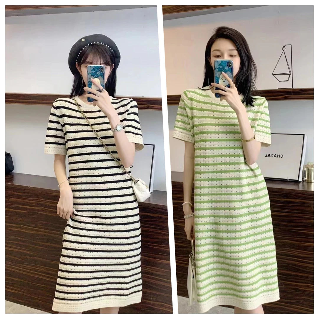 孕妇装夏装新款韩版宽松条纹针织连衣裙宽松显瘦长款长裙夏季5503