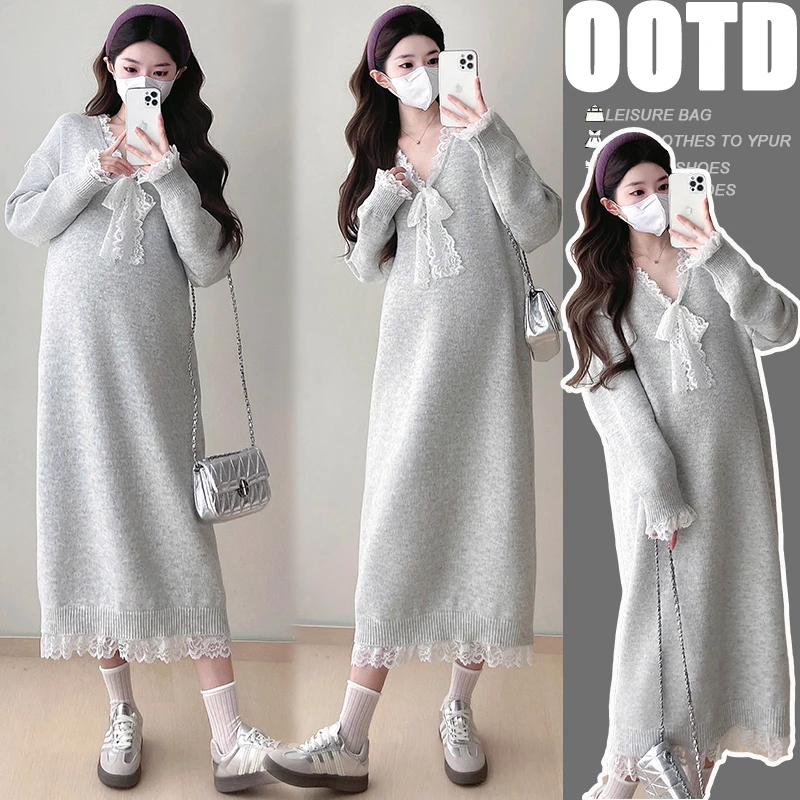 孕妇装2024年新款秋冬季长款裙冬装加厚孕妈外穿时尚孕妇连衣裙