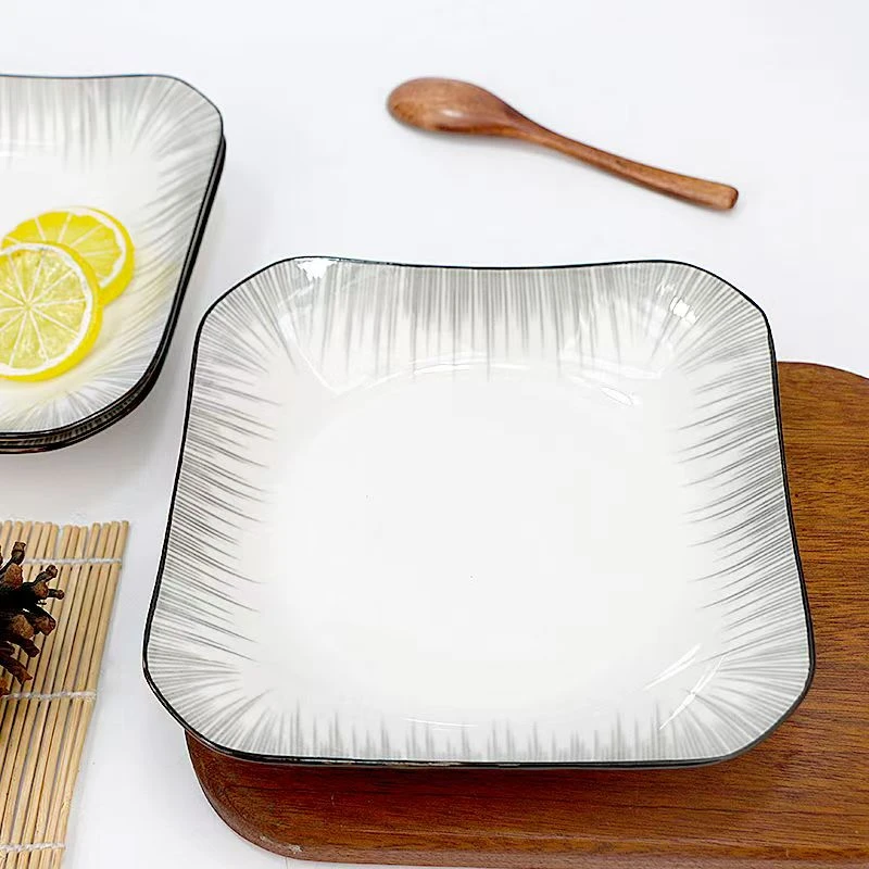 新款高奢陶瓷如意方盘子渐变灰异形盘家用釉下彩耐高温炒菜盘子