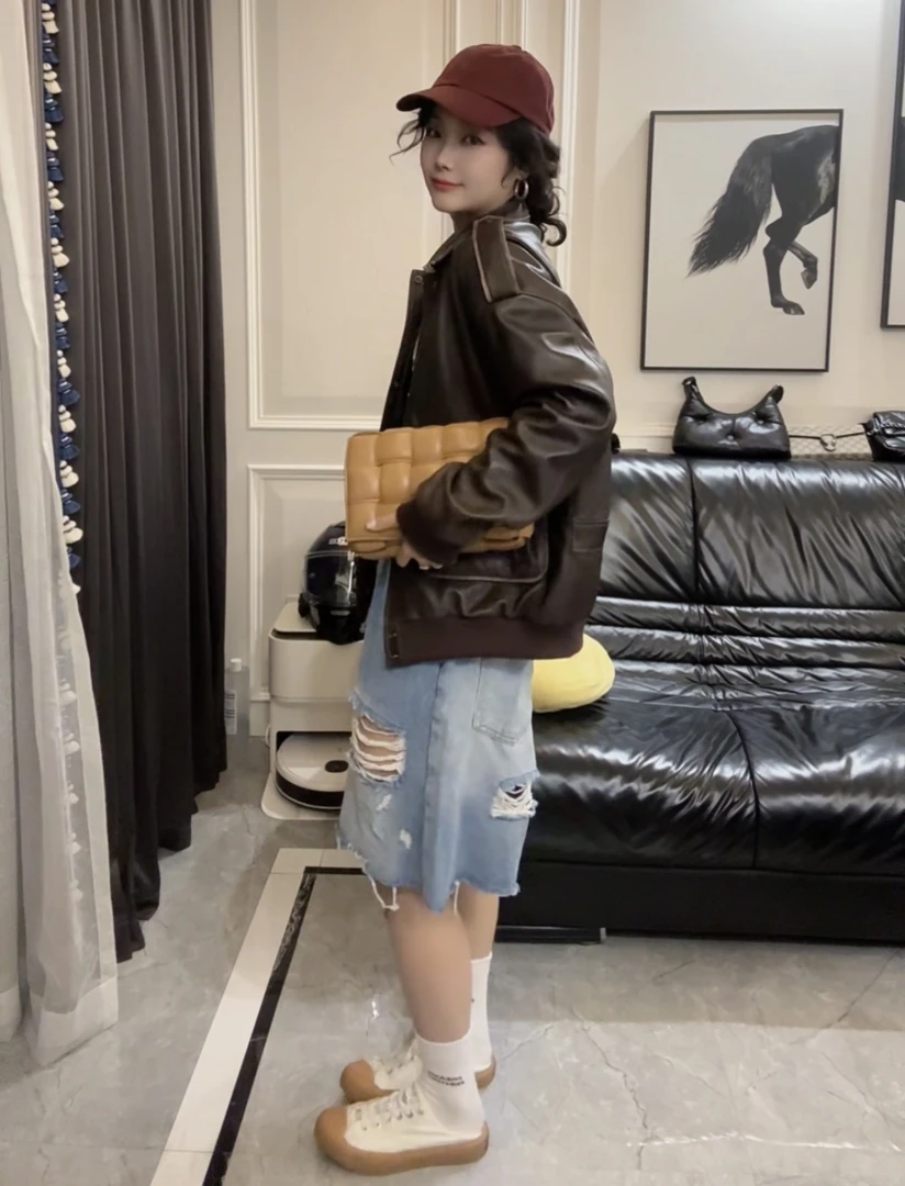 『脏脏吐司』个性十足做旧擦色美式复古真皮外套