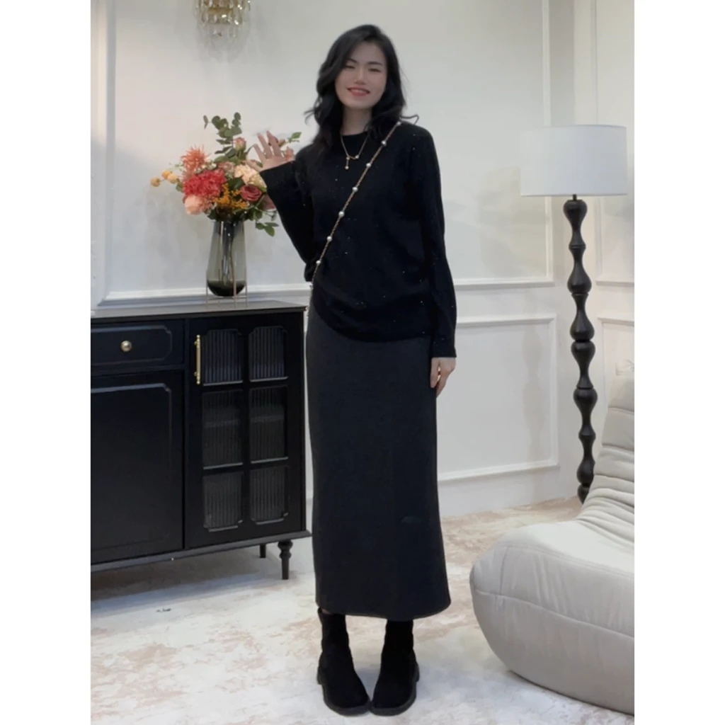 【纸片裙】秋冬季新款柔软顺垂顺款显瘦简约长款开叉半裙半身裙