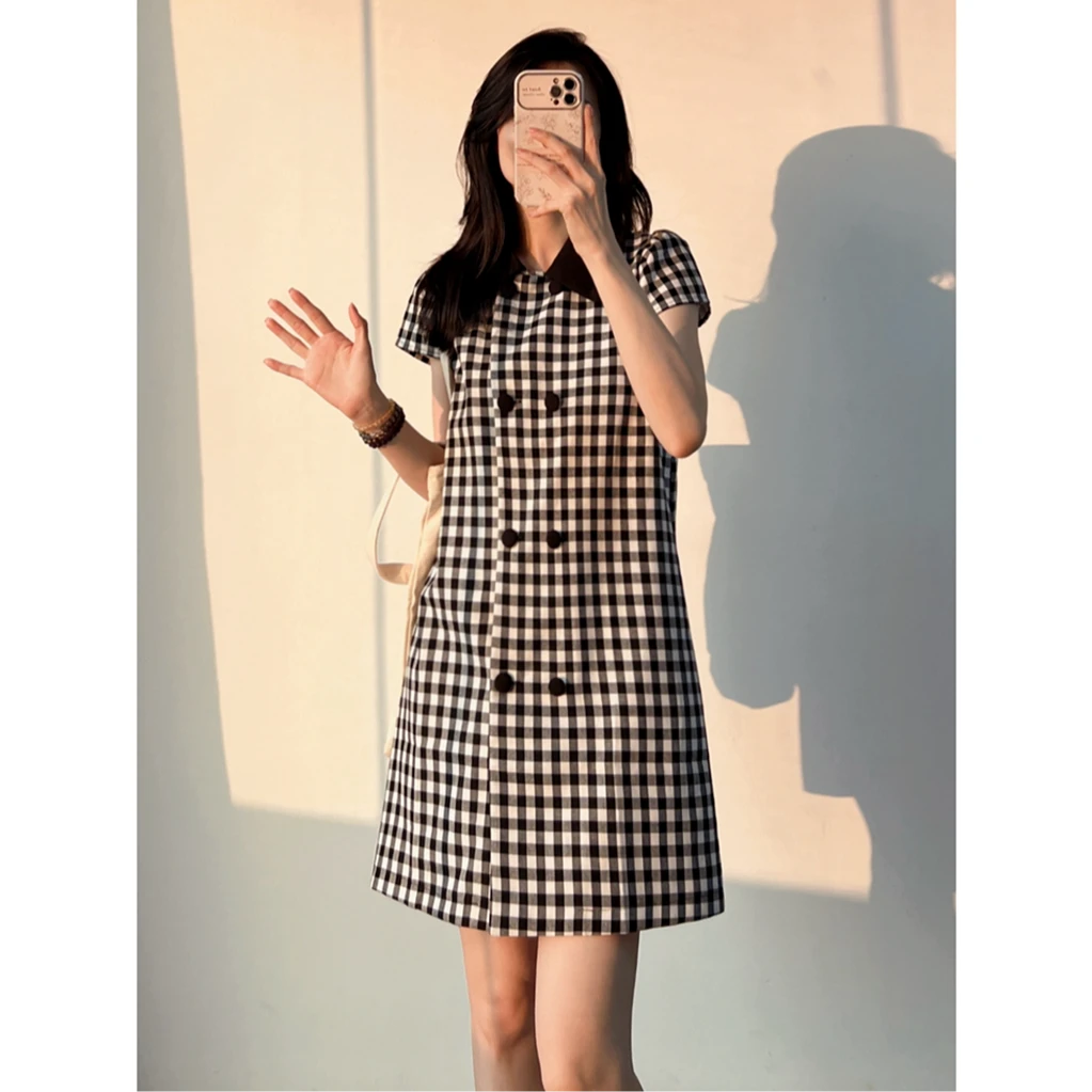 【格子裙】夏新款复古连衣裙女夏2024法式设计感小众小个子裙子l