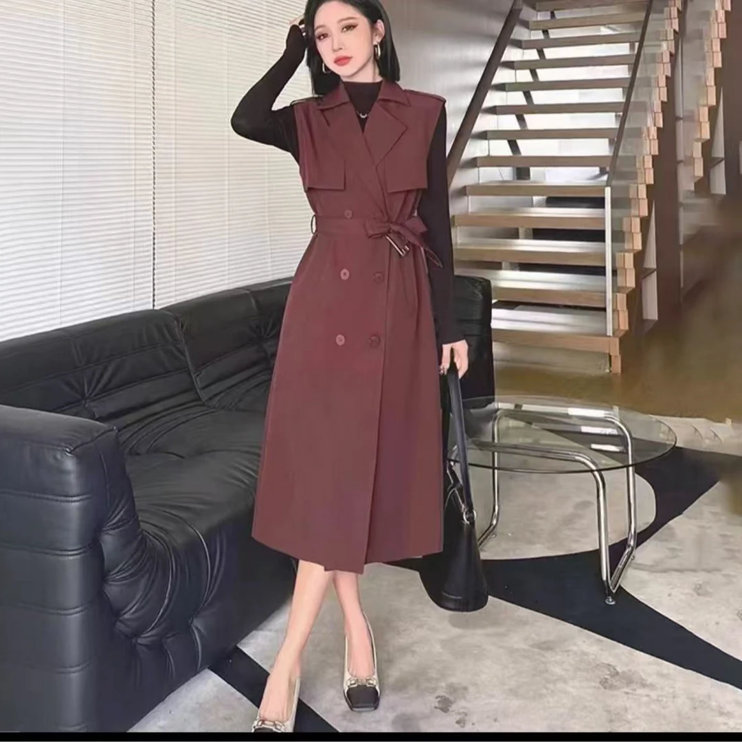 8021风衣连衣裙秋季新款西装无袖小个子收腰时尚开衫马甲两件套