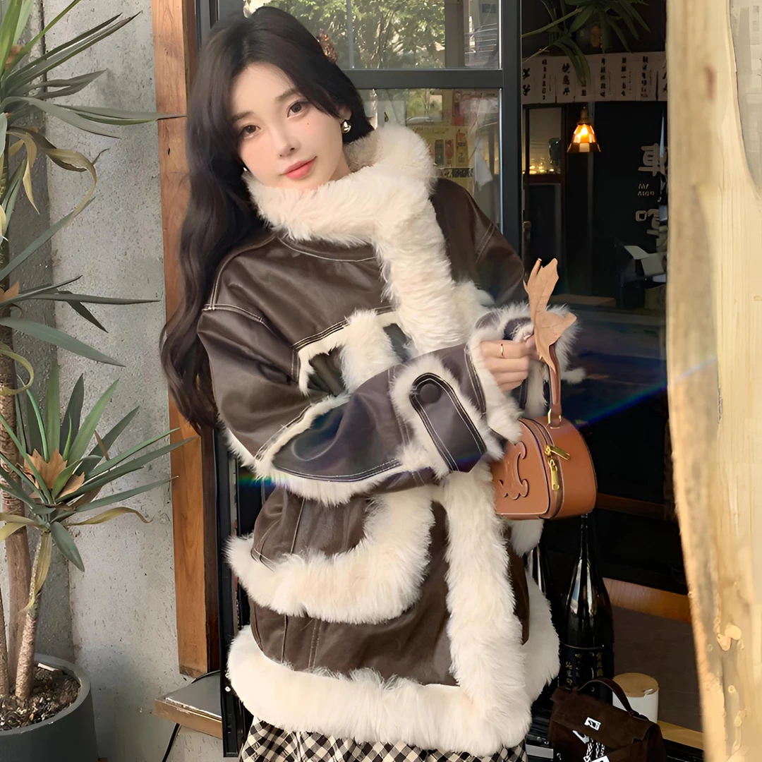 宫廷『焦糖公主』中长款皮毛一体外套