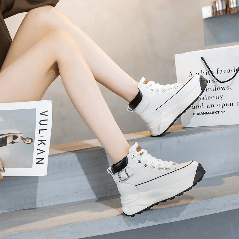 雨土高帮鞋女2024秋季新款百搭厚底松糕加绒休闲运动鞋女鞋时尚