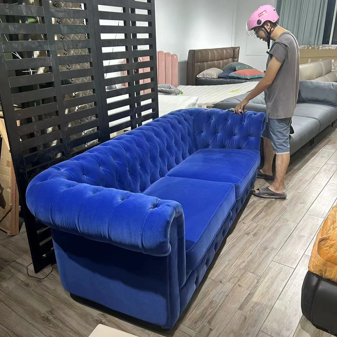 SF01#布艺蓝色沙发【不包安装】美式复古库存尾货（二楼1）