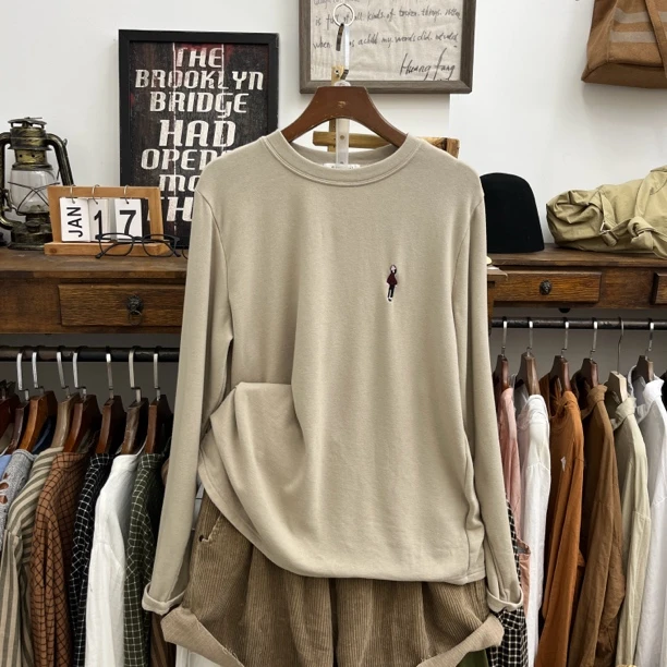 2024秋冬款加绒加厚圆领抓绒刺绣打底t恤女大码品质休闲百搭上衣