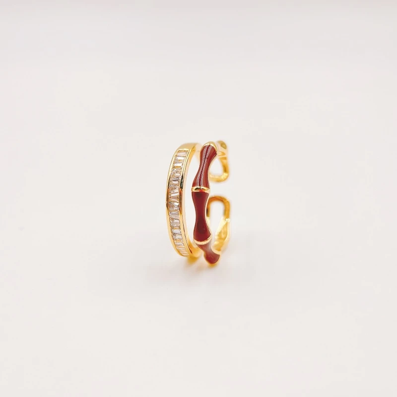铜合金珐琅戒指 【1616】红色双层竹节戒指