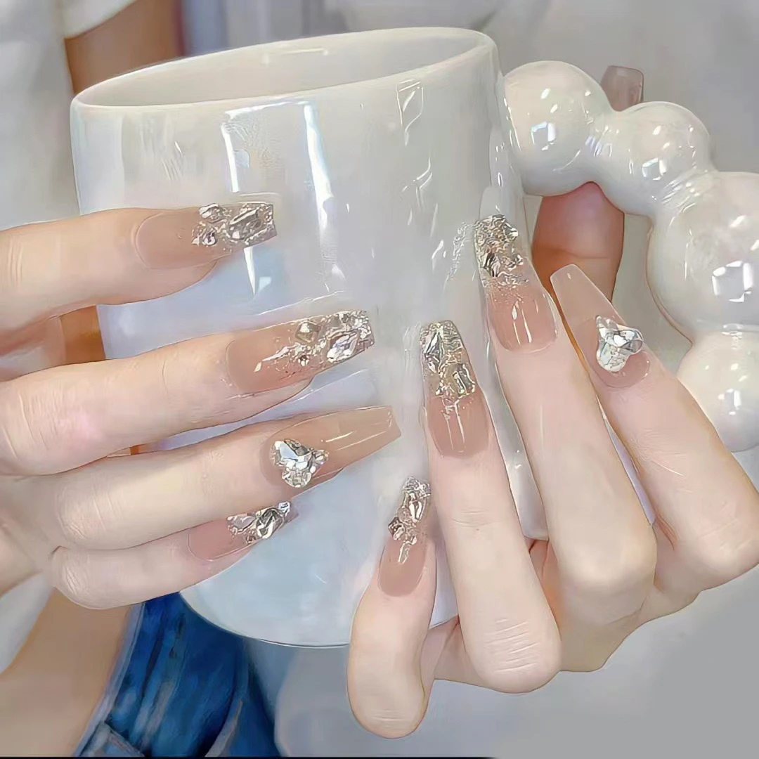 【M59】水润百搭爱心小钻可拆卸美甲长款