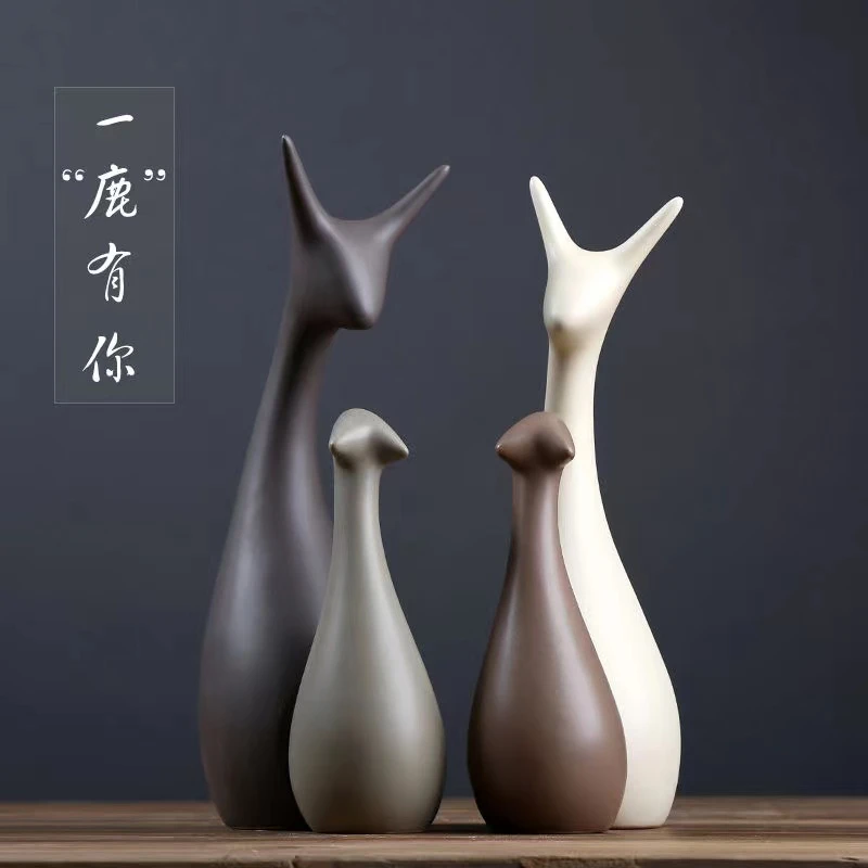 新款北欧客厅家居装饰品摆件创意电视柜酒柜玄关工艺品陶瓷鹿礼物