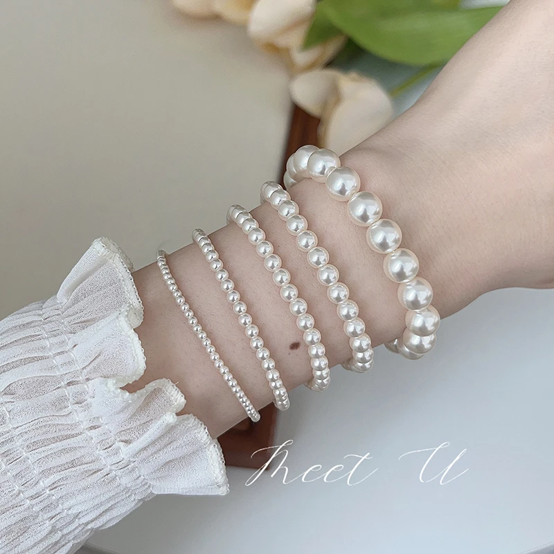 铜合金仿珍珠手链 施家珍珠14K包金法式小米珠手链时尚手串简约