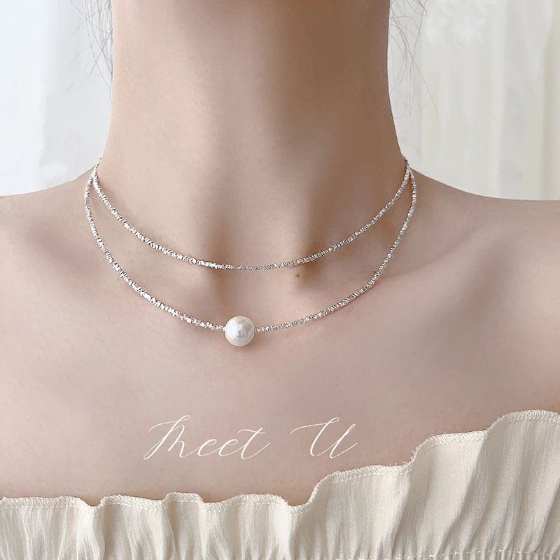 925银银制品 爆闪！S925碎银子施家珍珠淡水轻奢简约设计项链手链