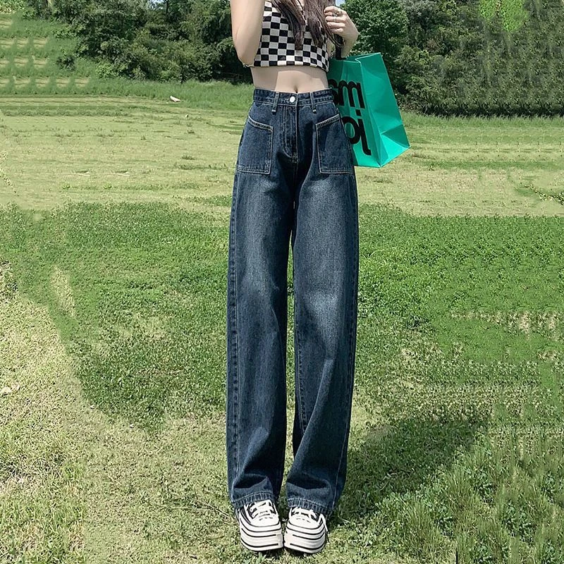 春秋气质高腰牛仔裤女2023新款显瘦复古百搭直筒宽松阔腿拖地裤子