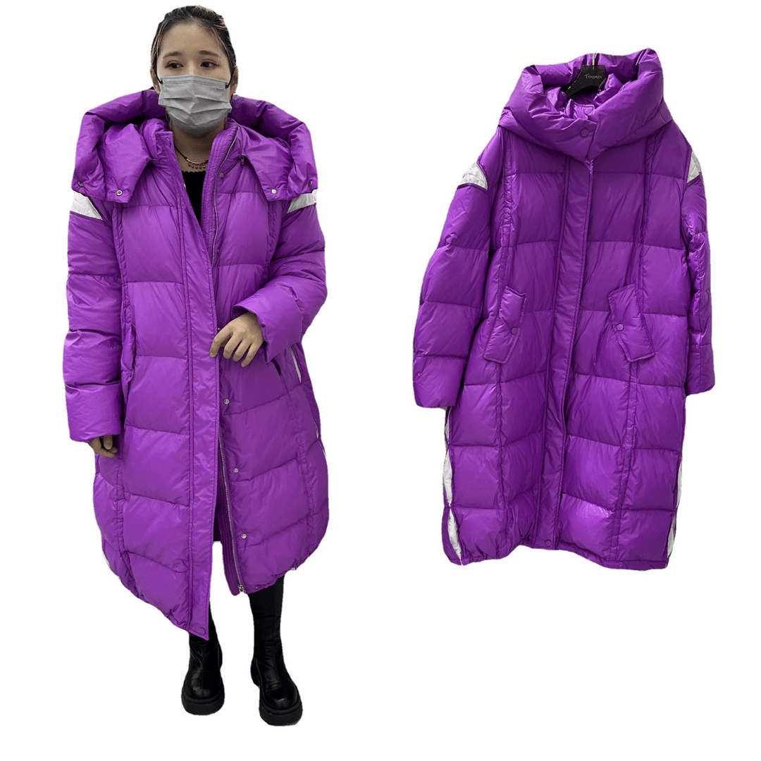 中长款过膝羽绒服女2023冬新款90白鸭绒加厚韩版宽松连帽保暖外套