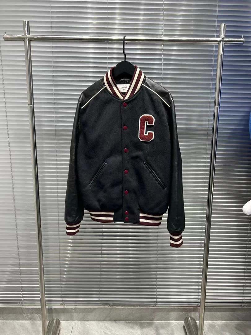Celine23fw爆款新款黑色加酒红色配色棒球服/48码/全新/平台21184