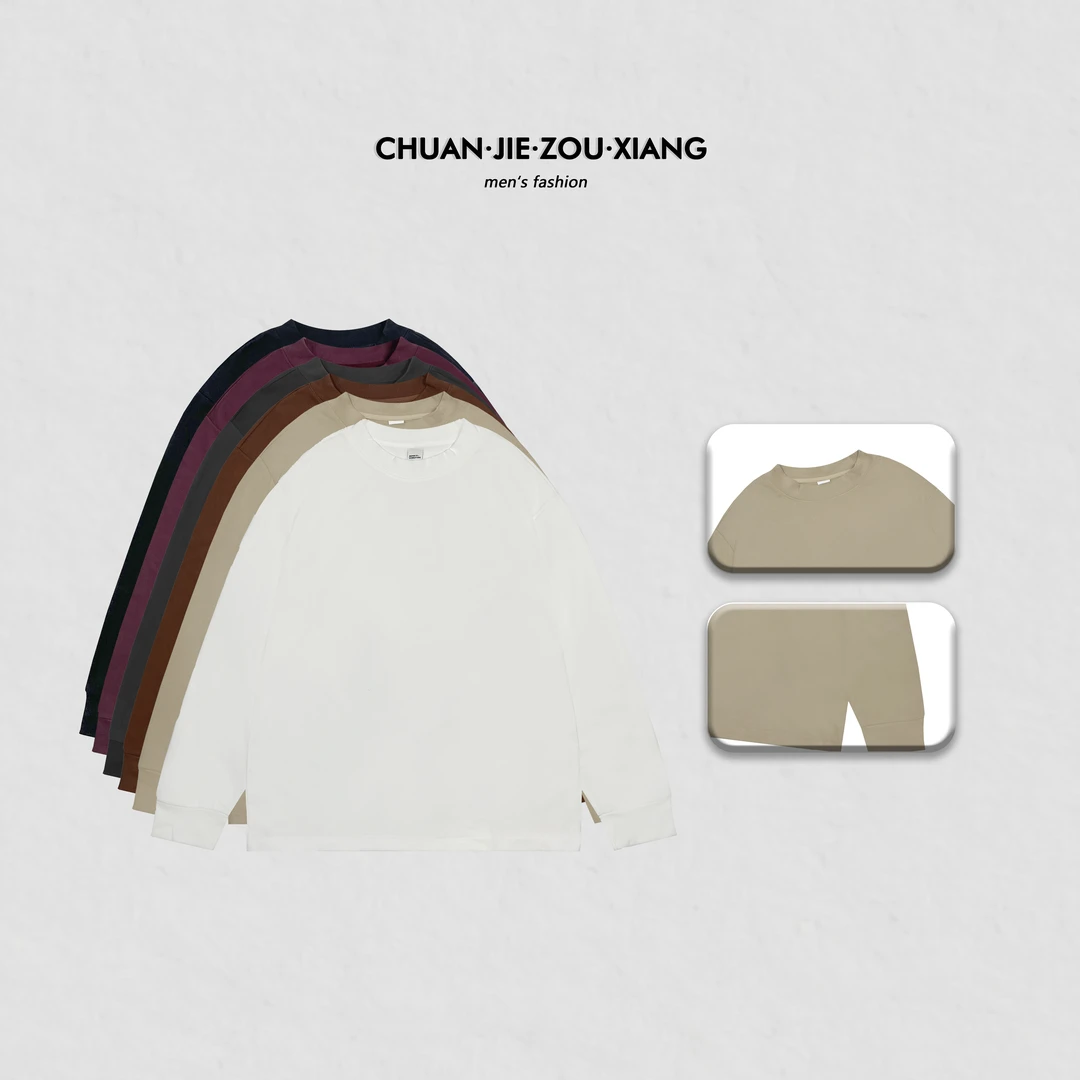 《穿街走巷》秋季新款简约休闲纯色百搭德绒打底圆领套头卫衣99006