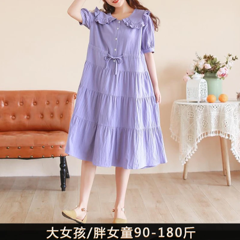 Bangke Lee新款时尚潮胖女孩裙子夏款韩版洋气女大童夏装过膝长裙