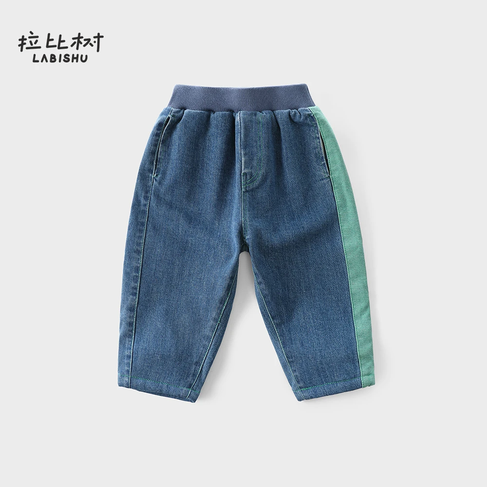 拉比树牛仔裤童装男童秋冬厚长裤洋气休闲裤宝宝小童宽松秋季百搭