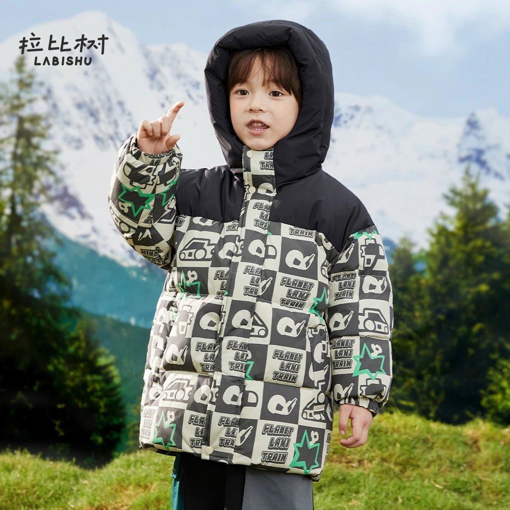 拉比树【断码福利】2024冬季男童新款机器考拉格羽绒服秋冬连帽外套