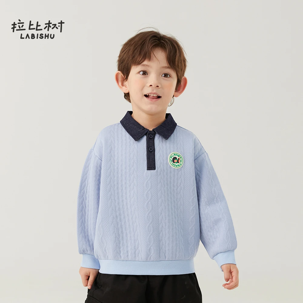 拉比树学院风提花卫衣男童圆领套头上衣秋季打底小童洋气休闲长袖