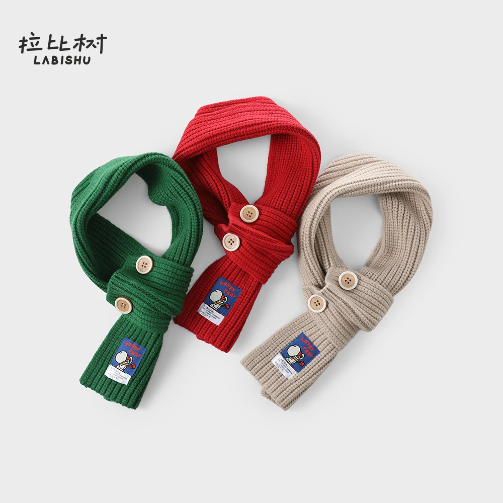 拉比树2024秋冬新款针织儿童时尚围巾冬季宝宝亲肤柔软百搭围巾