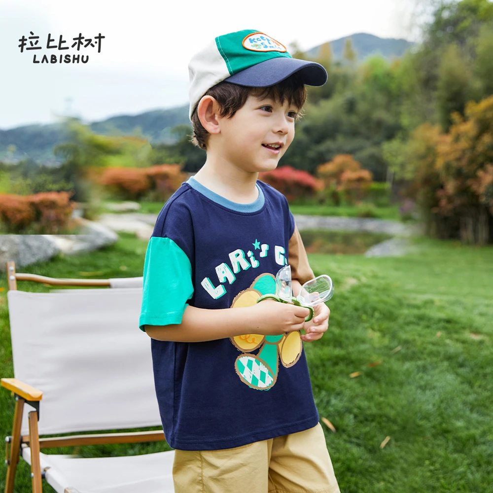拉比树童装儿童T恤半袖夏季新款宝宝短袖套头针织衫男童休闲上衣