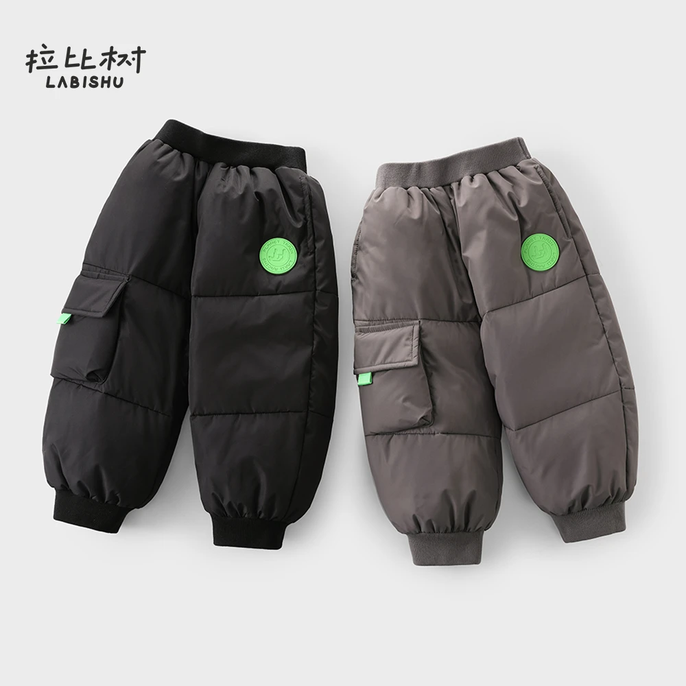 拉比树【三防】男童冬季保暖厚羽绒裤2024秋冬新款宝宝时尚印花长裤