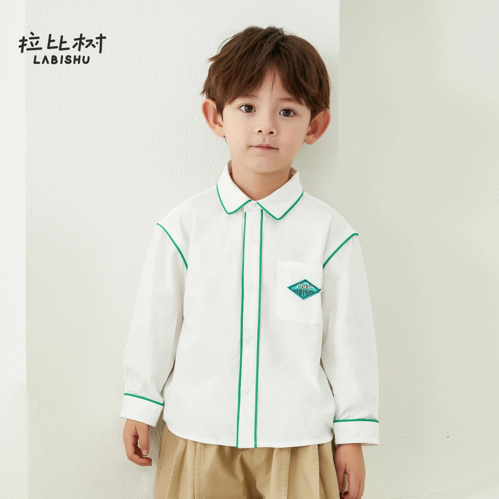 拉比树童装男童纯棉衬衫2024秋季新款宝宝长袖衬衣儿童上衣春秋