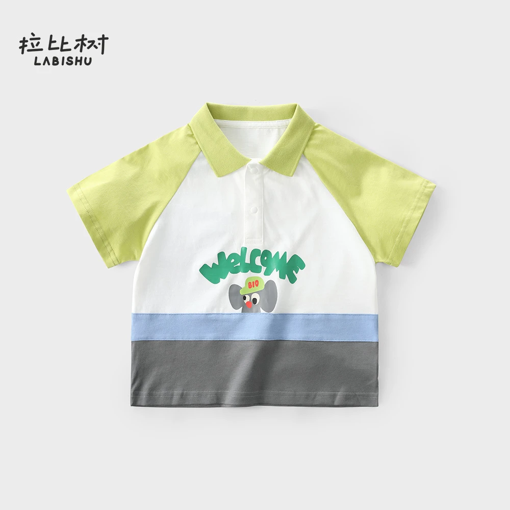 休闲polo领短袖拼接潮流帅气儿童夏季男童小童大童翻领印花纯棉
