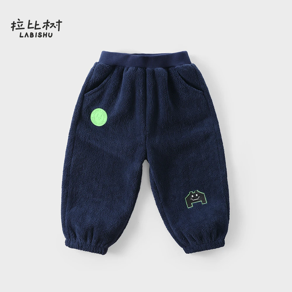 拉比树儿童冬季保暖加绒长裤简约休闲裤男童大童儿童裤宽松小童