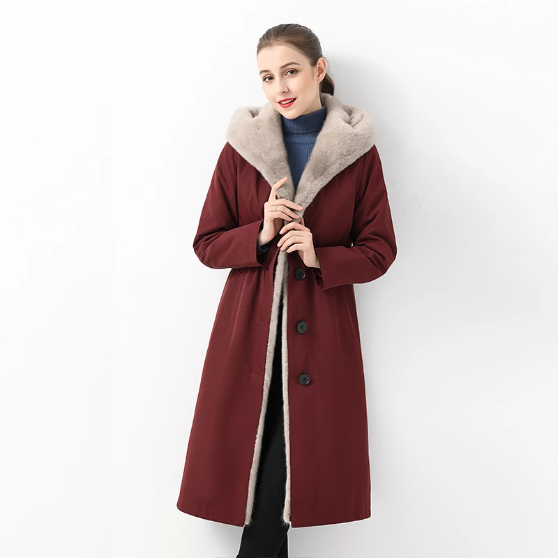 派克服女长款过膝加厚水貂内胆整貂皮大衣冬装可拆卸内胆韩版连帽