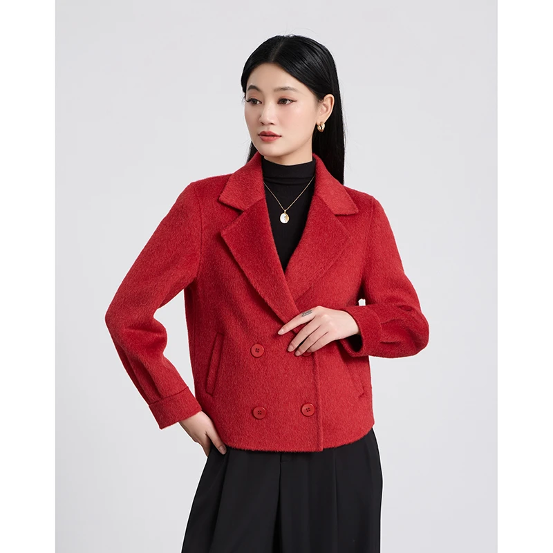 【香嘉怡新品】XJYD9131绵羊毛手工缝制短款外套大衣时尚百搭气质