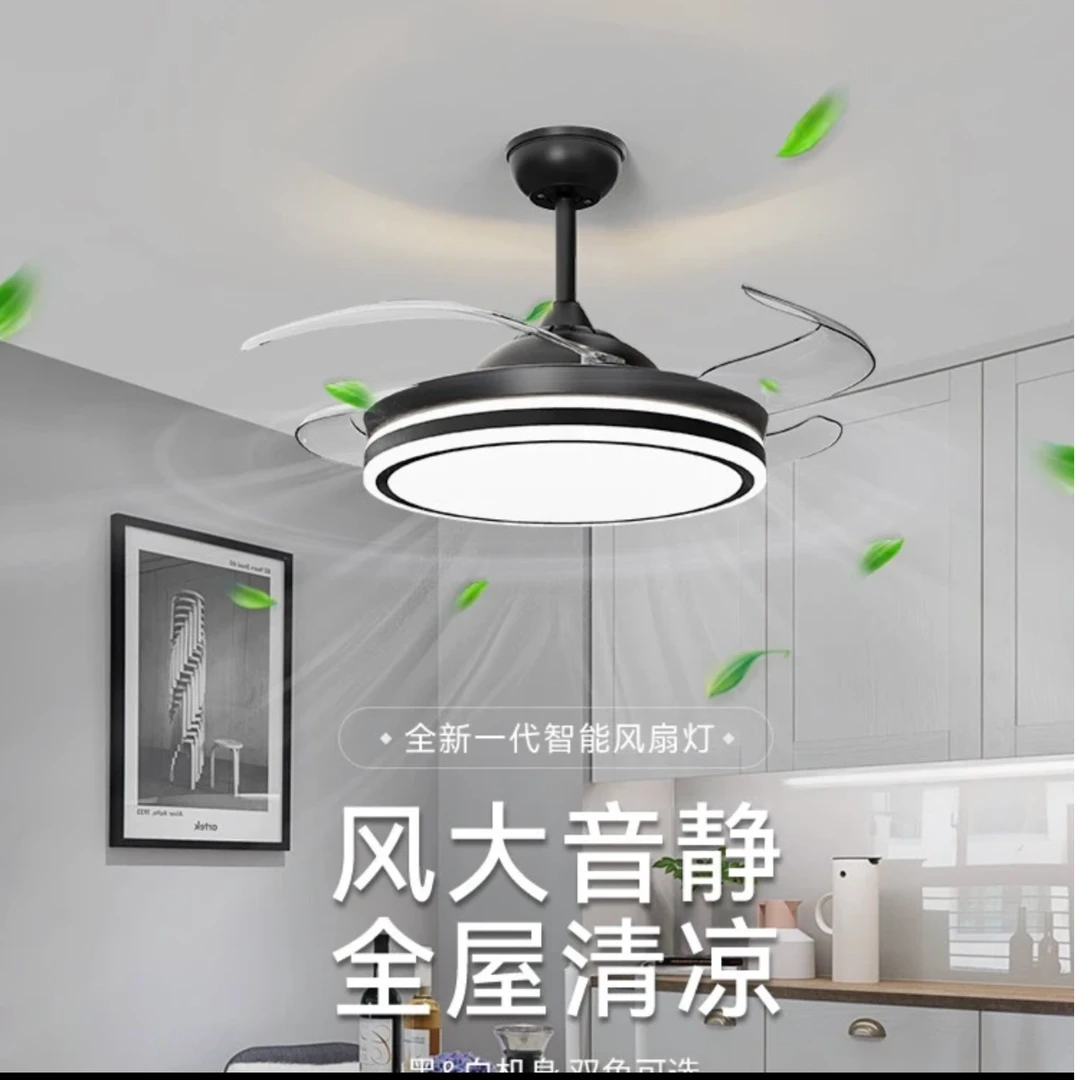 餐厅隐形吊扇灯吸顶灯餐厅客厅卧室轻奢式清凉静音变频一体电扇灯