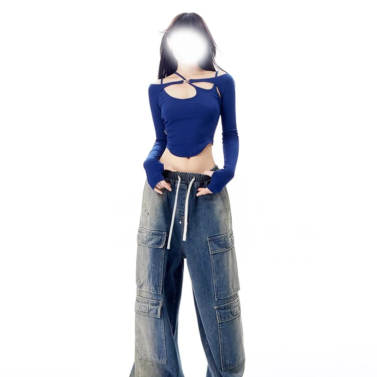 法式一字肩上衣长袖T恤女修身百搭又甜又辣罩衫盐系高级感两件套