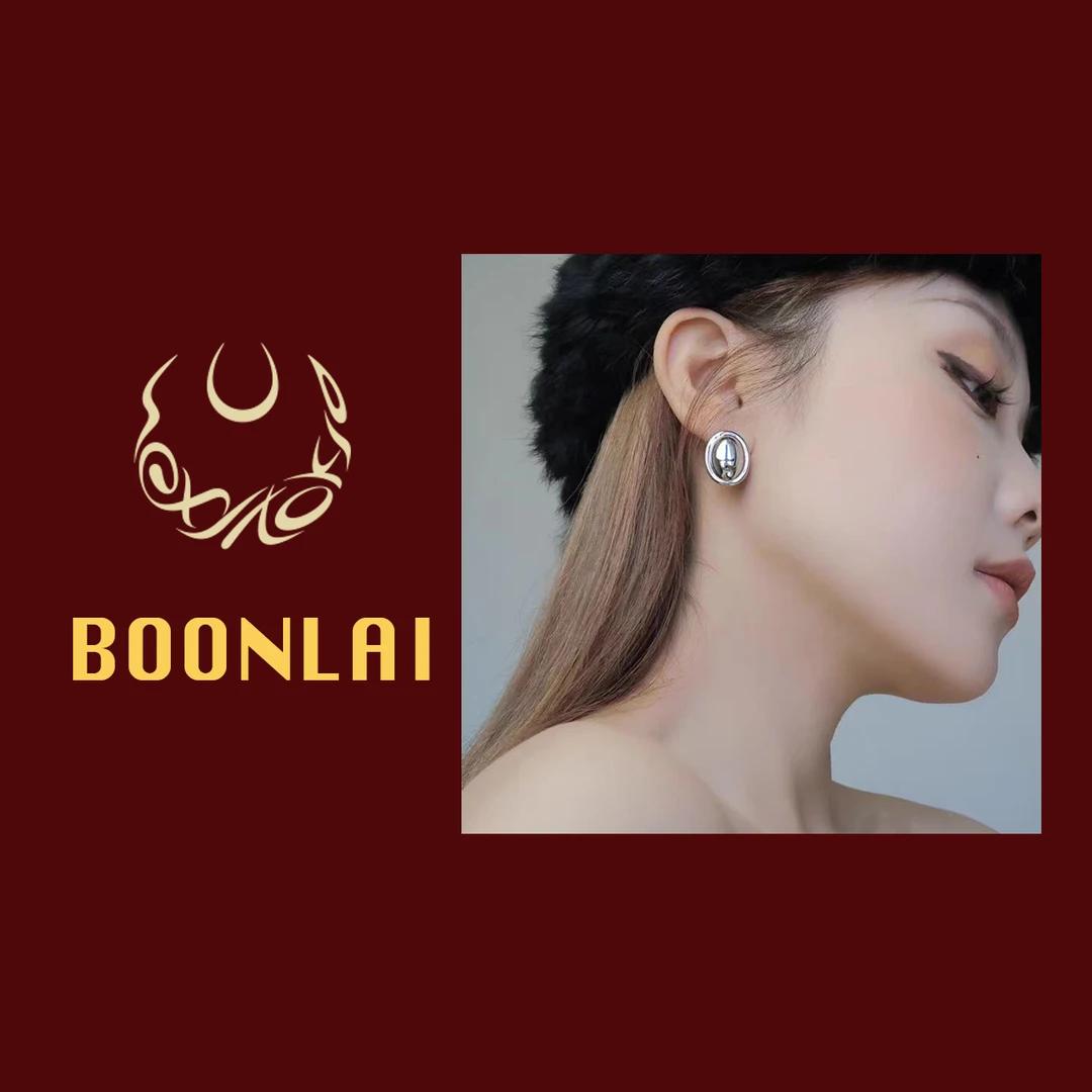 铜合金耳饰 Boonlai 时尚金属亮面精致椭圆b耳环1312
