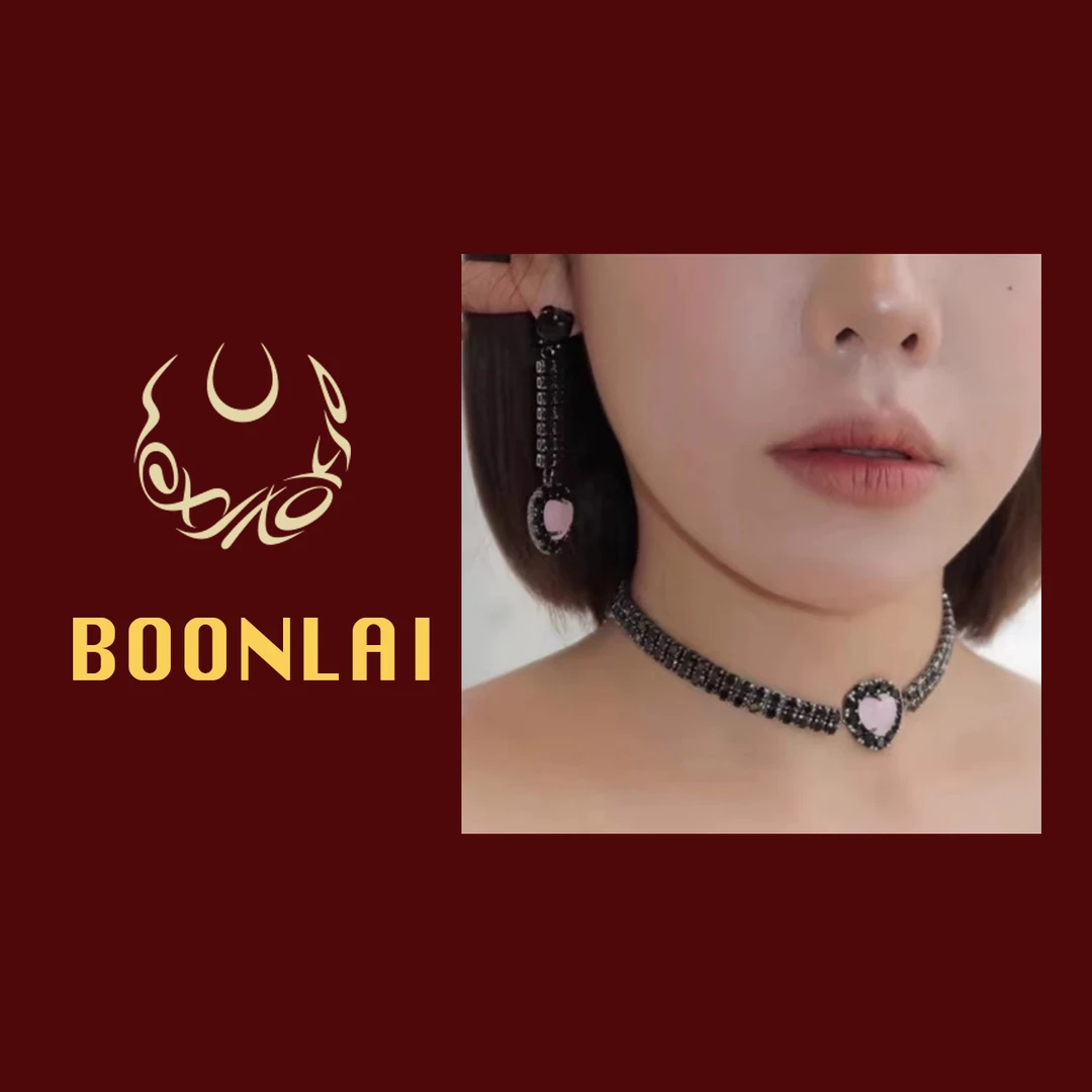 铜合金莫桑石耳饰 Boonlai 黑色心形时尚轻奢百搭耳环353