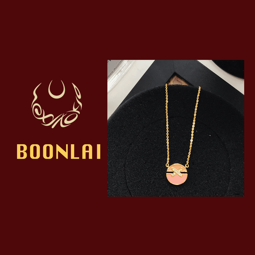 铜合金莫桑石项链 Boonlai 高级感圆形粉色交叉锁骨链J项链女1645