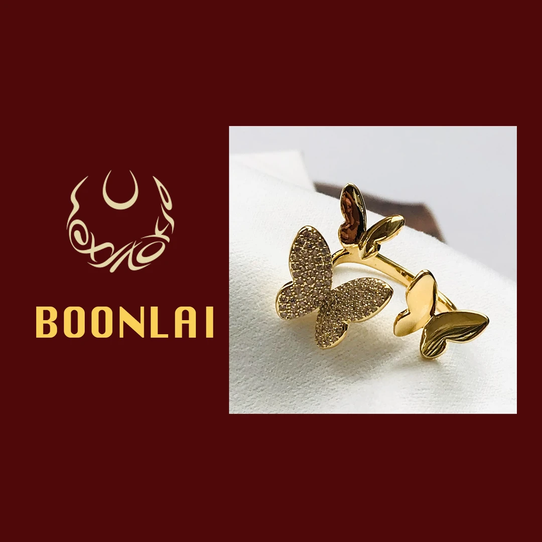 铜合金莫桑石戒指 Boonlai  气质轻奢时尚镶钻蝴蝶戒指1826