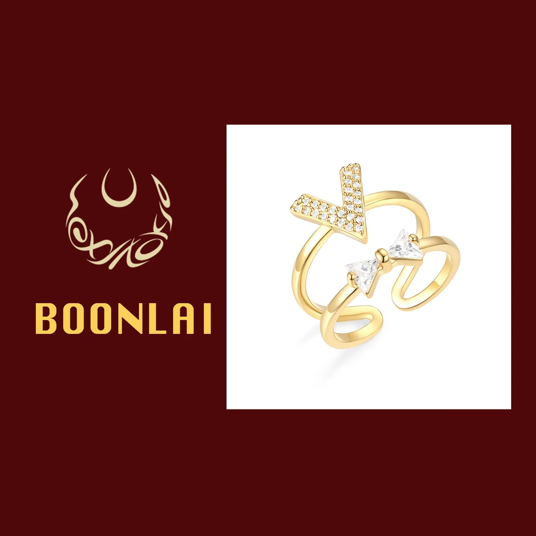 铜合金莫桑石戒指 Boonlai   金属简约日常配搭镶钻字母B戒指1400