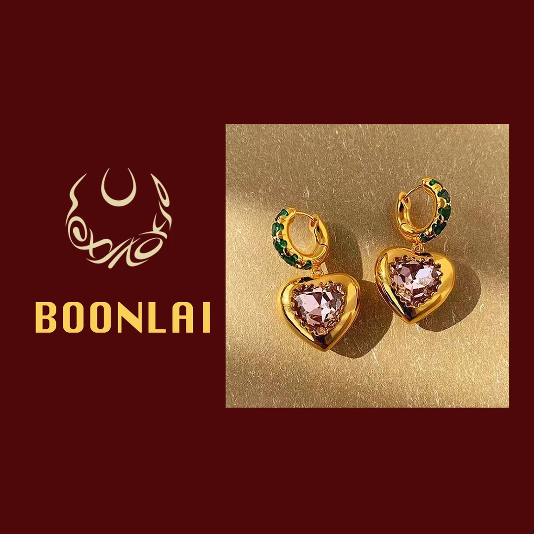铜合金莫桑石耳饰 Boonlai  大货拼色粉色爱心锆石镶钻耳环701